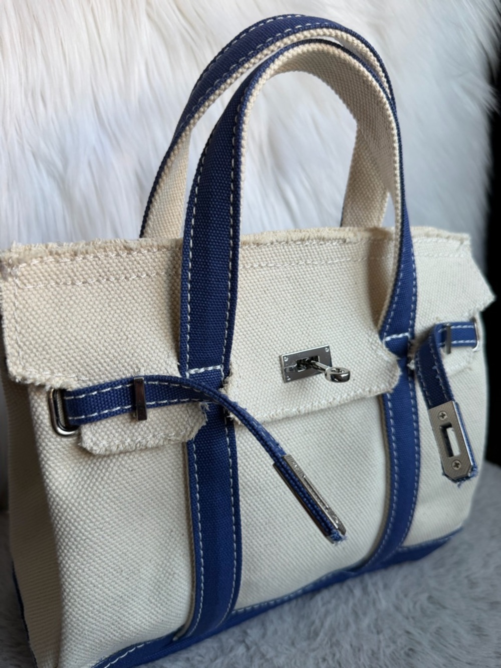 Sunwin Madaket Small Classic Pacific Blue Canvas Tote Bag with Silver Hardware